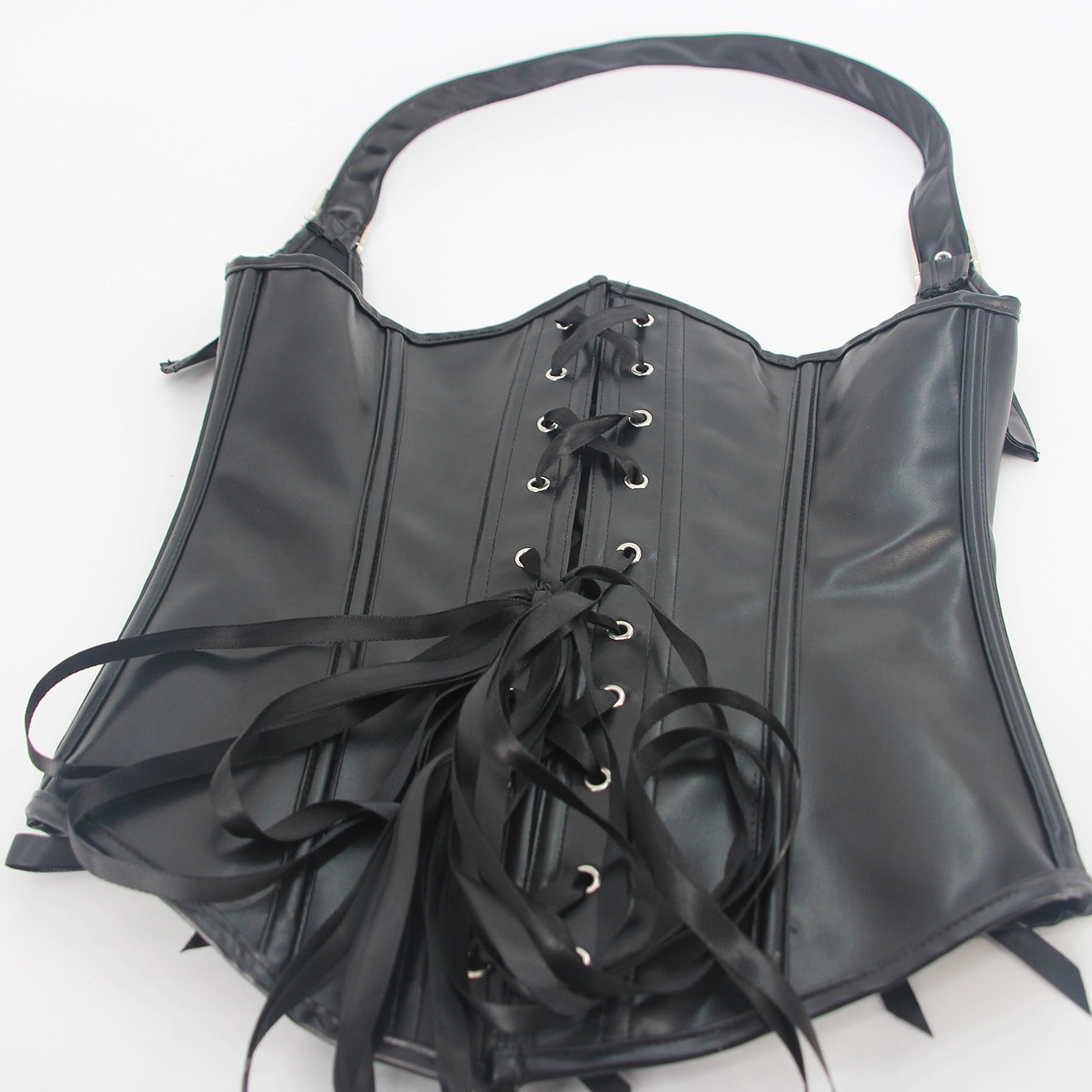 Corset European And American Corset Sexy Halter Black Leather Retro