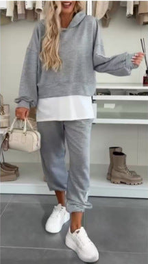 Spring And Autumn Women's Hooded Fashion Solid Color Casual Suit