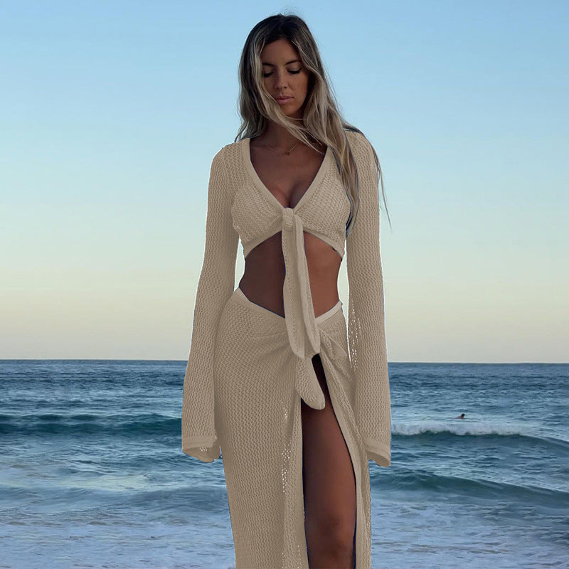 Coat European And American Beach Seaside Sexy Lace-up Skirt Suit