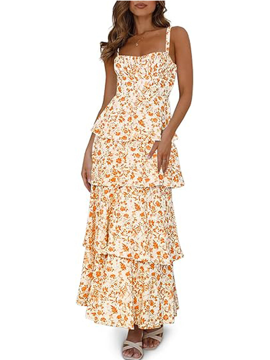 New Spring And Summer Floral Holiday Party Backless Sexy Sweet Formal Dress Women