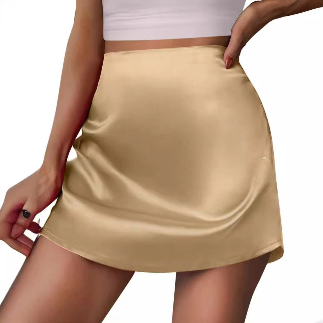 Women's Mini A- Line Skirt Pleated Skirt High Waist Satin
