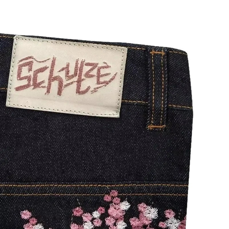 Women's Fashion Embroidery Pattern High Waist Jeans