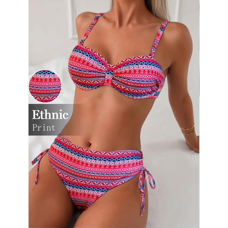 Printed Split Strap Bikini High Waist European And American