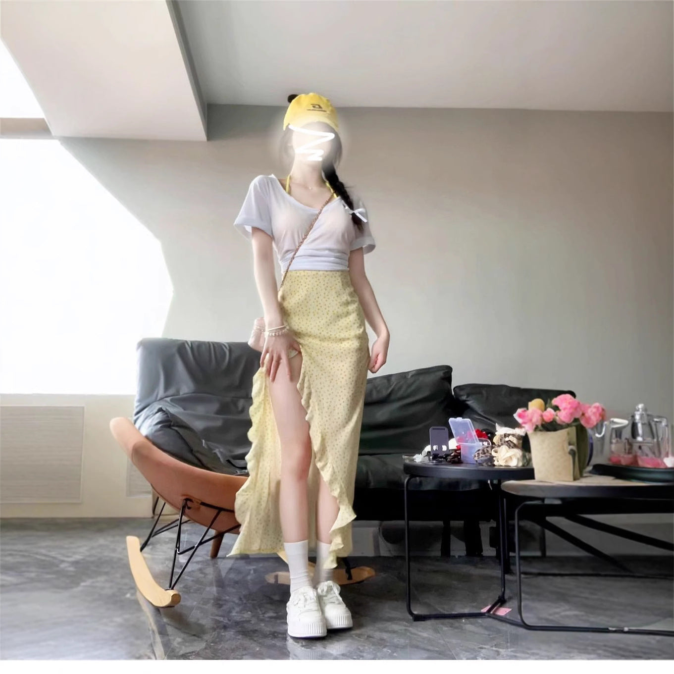 Yellow Floral Skirt Women's Summer