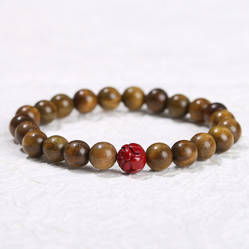 Green Sandalwood Cinnabar Lotus Bracelet Wooden Prayer Beads Bracelet Ornament