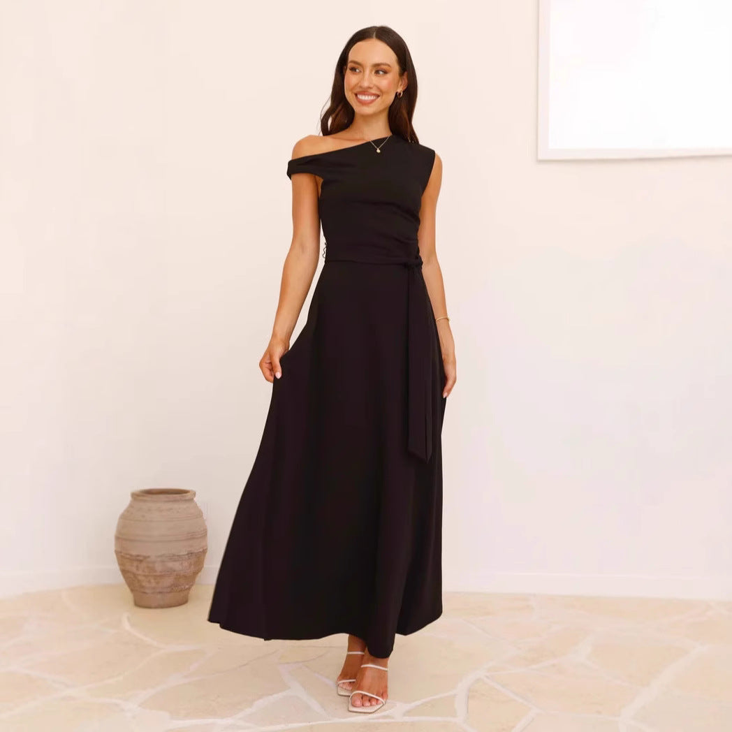 European And American Solid Color Fashion Temperament Sexy Lacing Dress