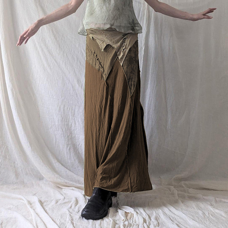 Retro Irregular Patchwork Stitching Long Fish Tail Split Skirt