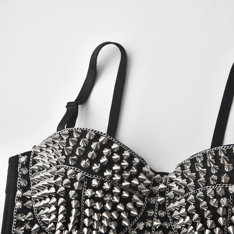 Handmade Beaded Spaghetti Strap Bra New Chain Punk