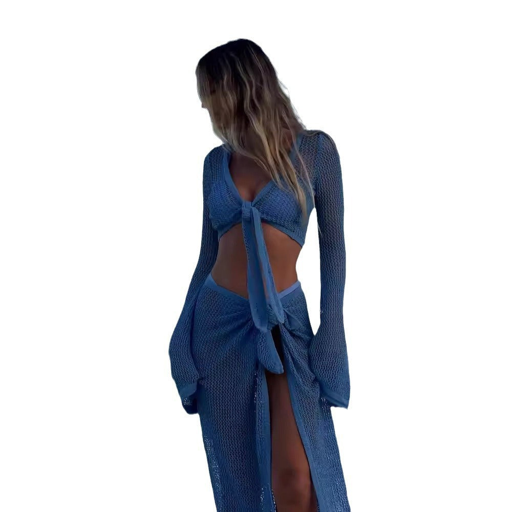 Coat European And American Beach Seaside Sexy Lace-up Skirt Suit