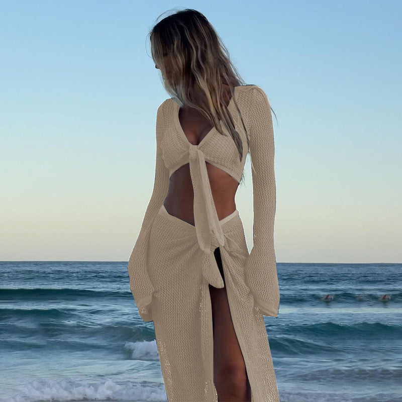Coat European And American Beach Seaside Sexy Lace-up Skirt Suit