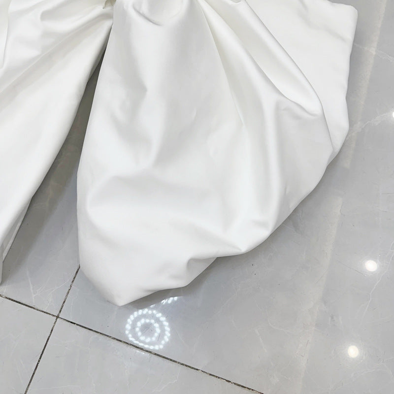 Spaghetti Strap Off-shoulder Bubble Long Sleeve Big Bow Top