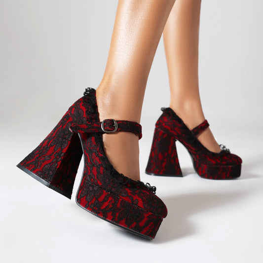 Women's Buckle Waterproof Platform High Heels