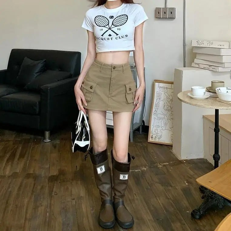 Khaki Suit Skirt Female Summer Hot Girl Anti-exposure