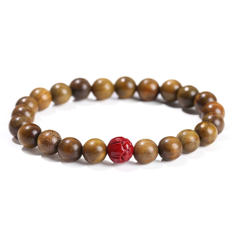 Green Sandalwood Cinnabar Lotus Bracelet Wooden Prayer Beads Bracelet Ornament