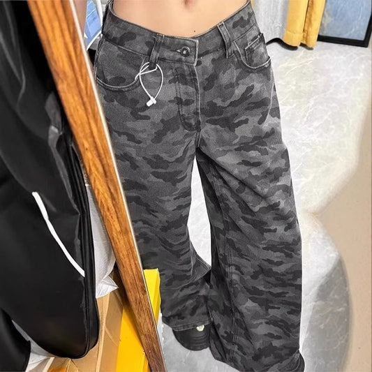 American Camouflage Jeans Women's High Waist Loose
