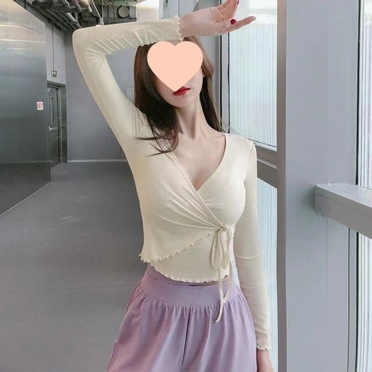 Sports Long Sleeve Women's Fashion Collar Slim Fit Tied Slimming Top