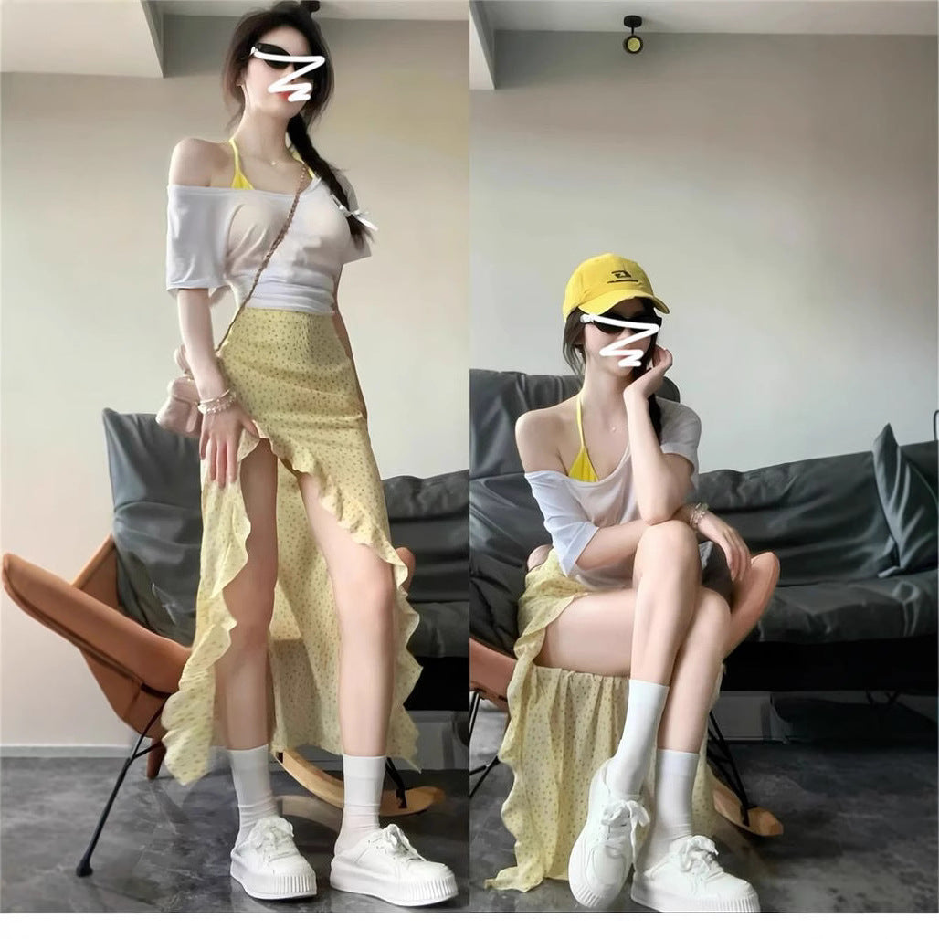 Yellow Floral Skirt Women's Summer