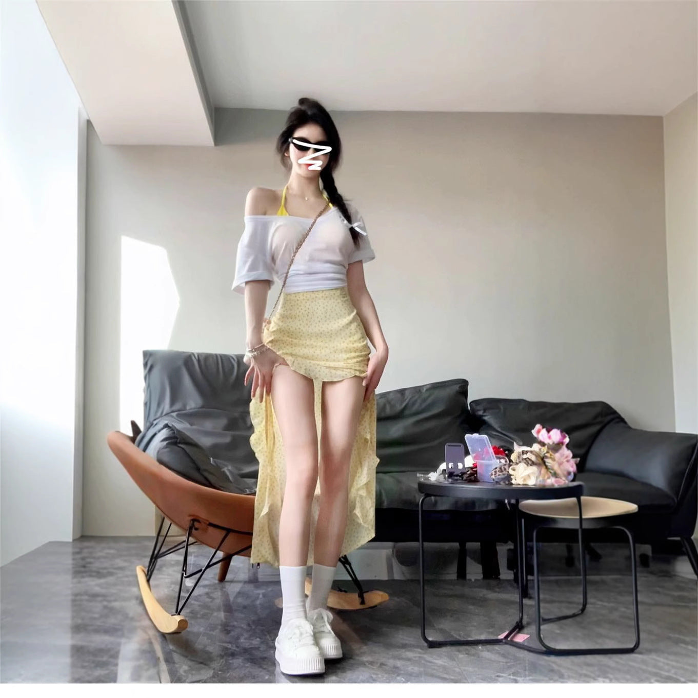 Yellow Floral Skirt Women's Summer