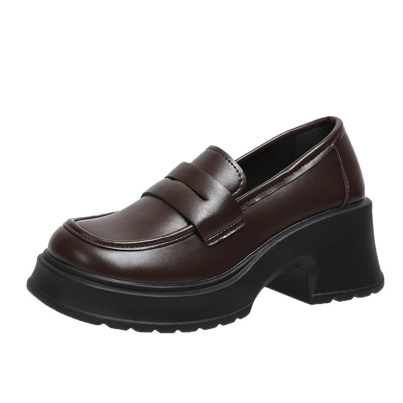 College Style Round Head Thick Bottom British Platform Shoes Women