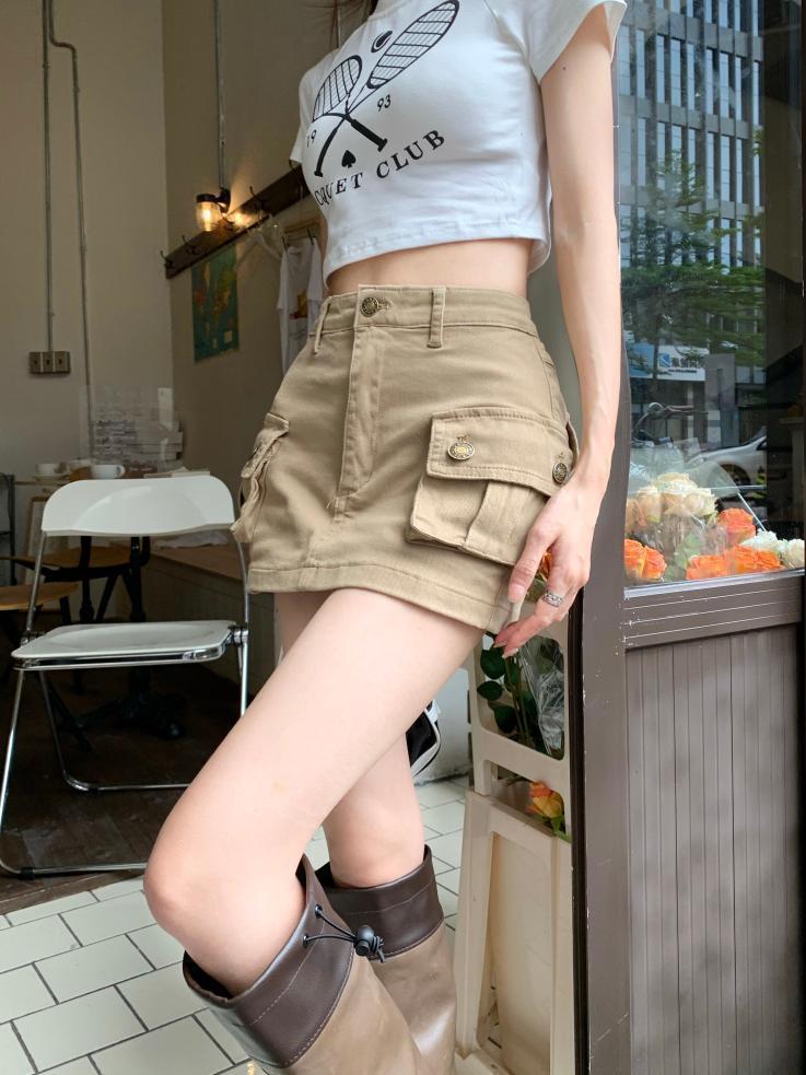 Khaki Suit Skirt Female Summer Hot Girl Anti-exposure