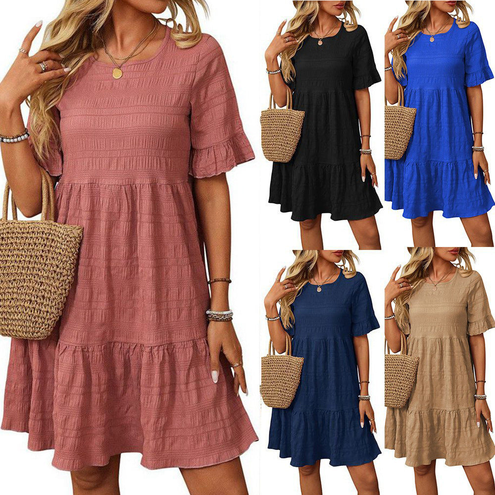 Women's Clothing Loose Casual Short Sleeve Flowy Dress