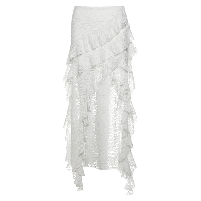 Women's Unique Design Black Lace Wavy Pleated Skirt