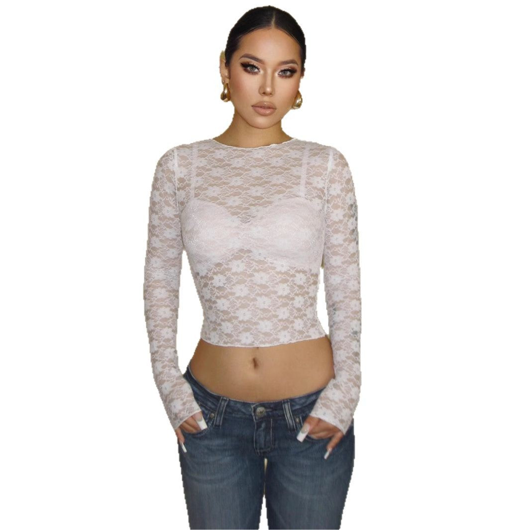 New Sexy Style Lace Short Top For Long-sleeve T-shirt Women