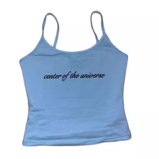 Solid Color Printing Letter Braces Top Women's Short All-match Vest