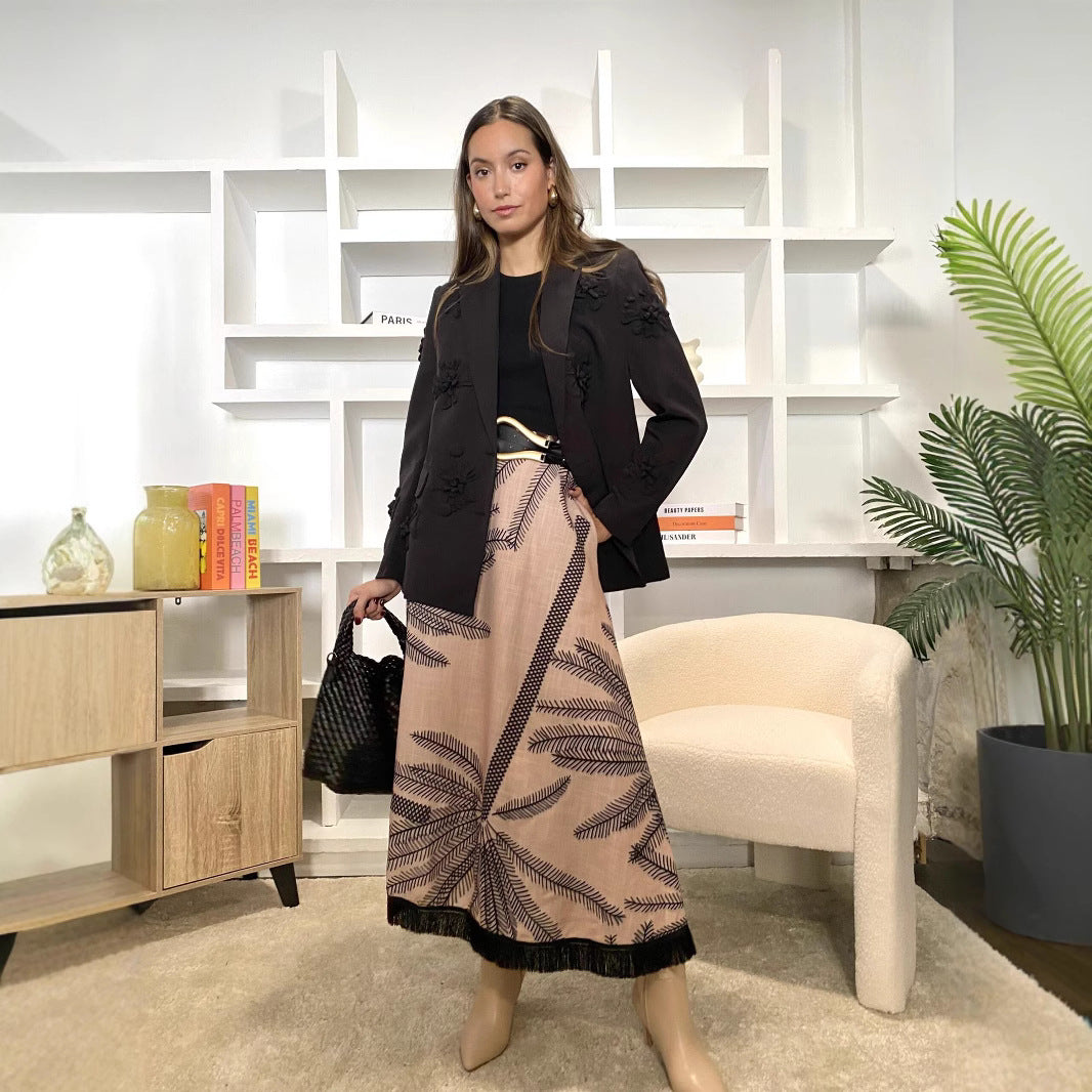 Polyester Printed Floral Tassel Skirt