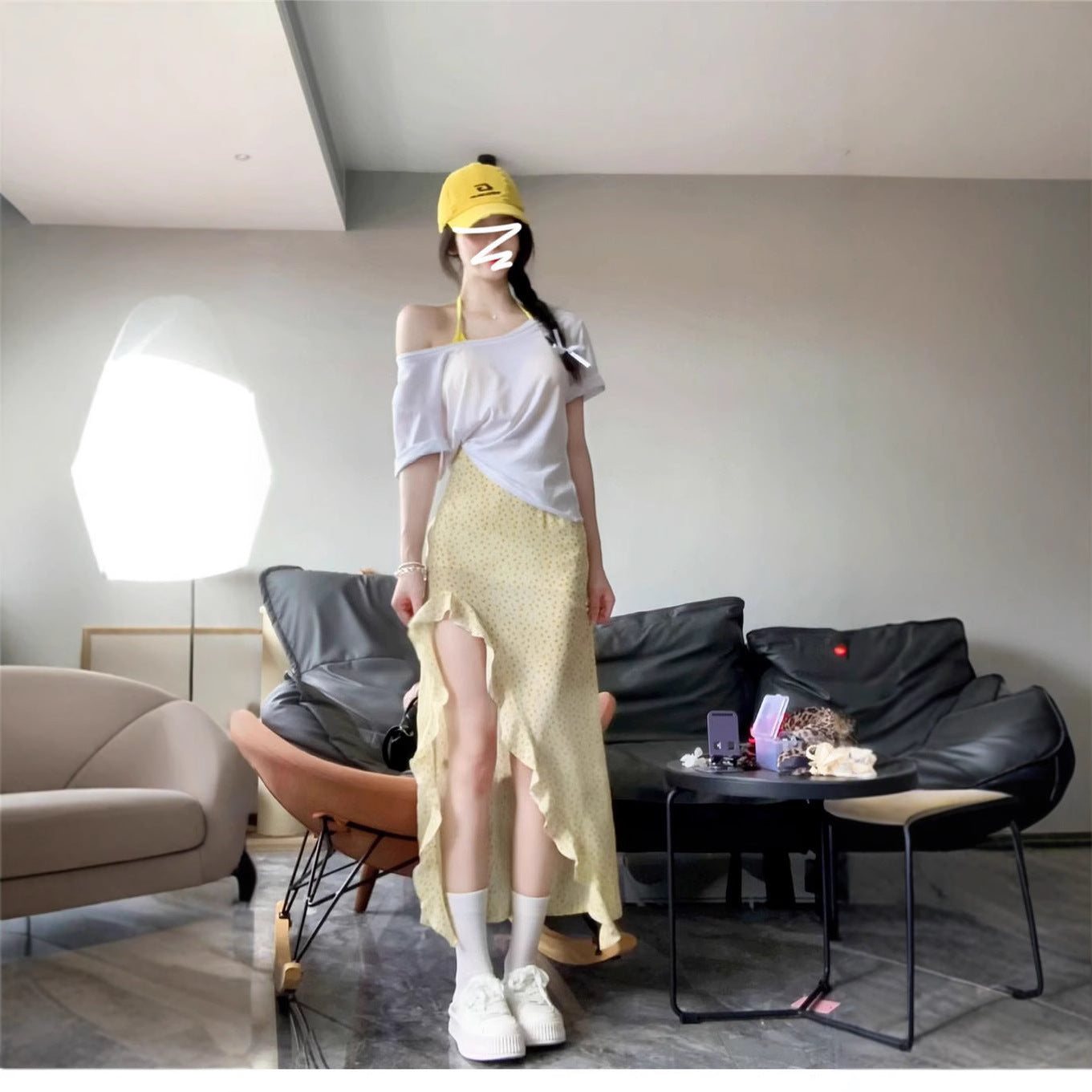 Yellow Floral Skirt Women's Summer