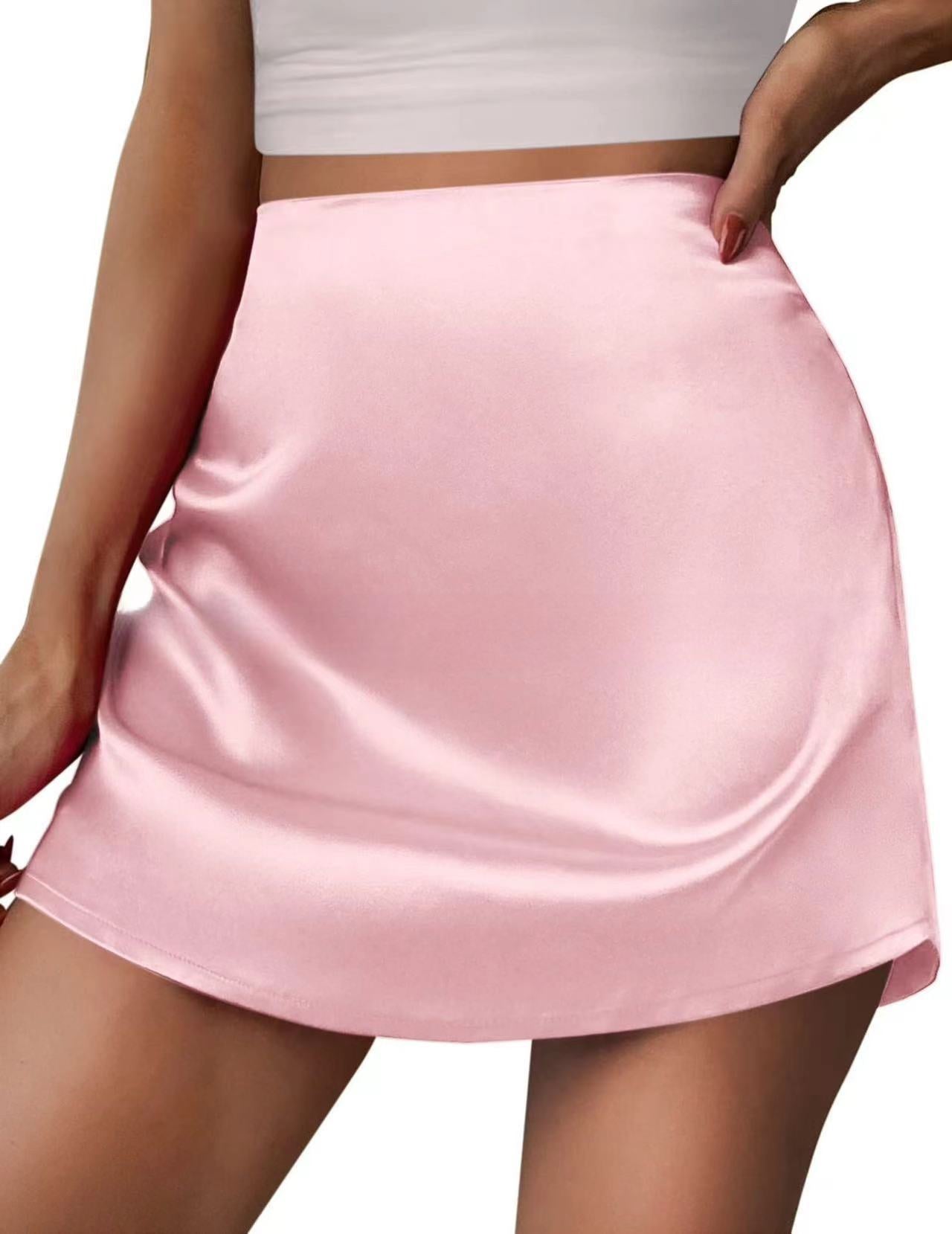 Women's Mini A- Line Skirt Pleated Skirt High Waist Satin