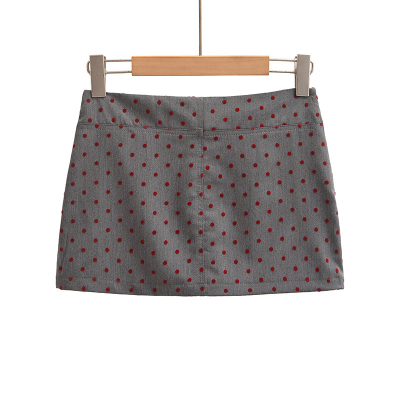 Simple Shopping Casual Polka Dot Side Zipper Anti-exposure Skirt