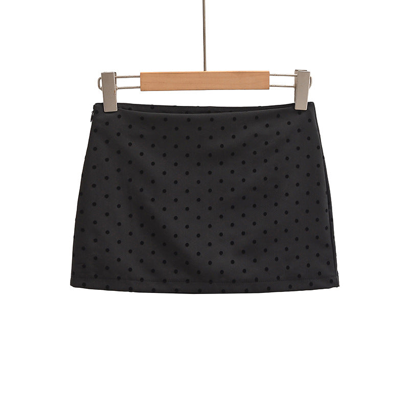 Simple Shopping Casual Polka Dot Side Zipper Anti-exposure Skirt