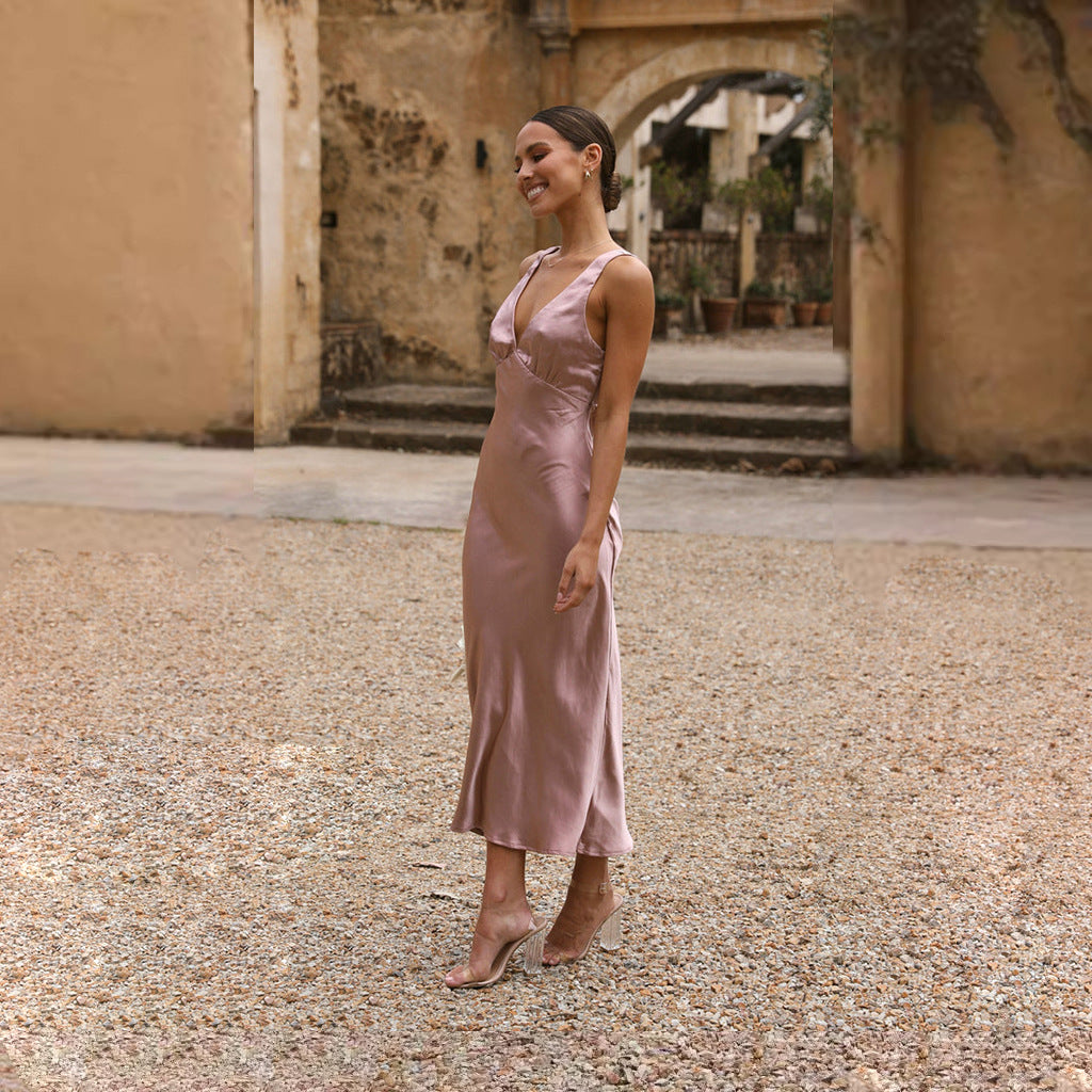 European And American Slim Fit Sexy Dress High Sense V-neck Strap