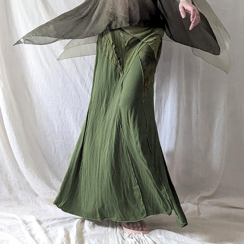 Retro Irregular Patchwork Stitching Long Fish Tail Split Skirt