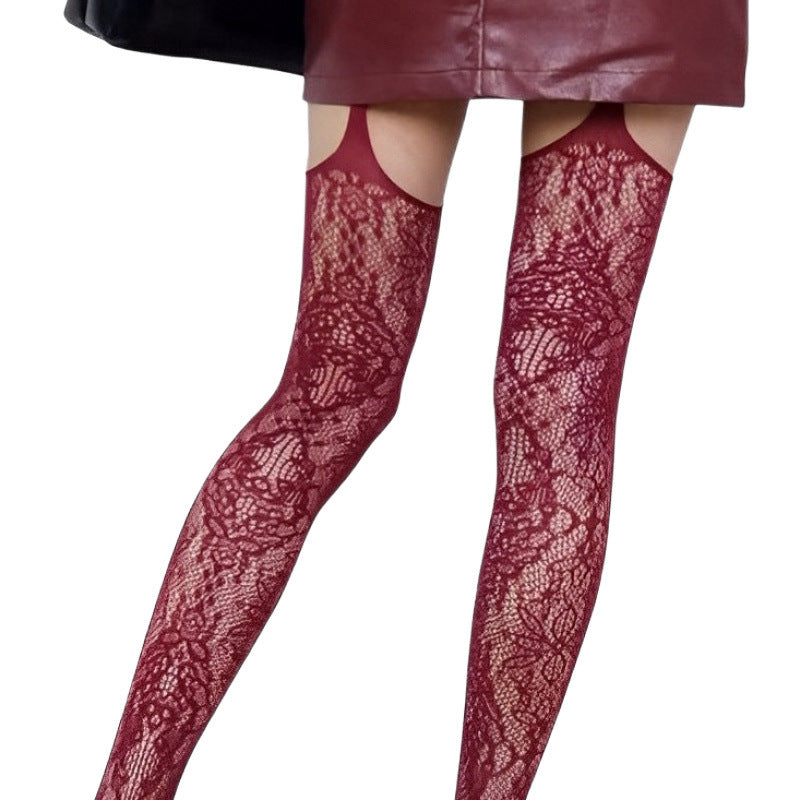 Lace Mesh Hollow Jacquard Black Silk Fishnet Stockings