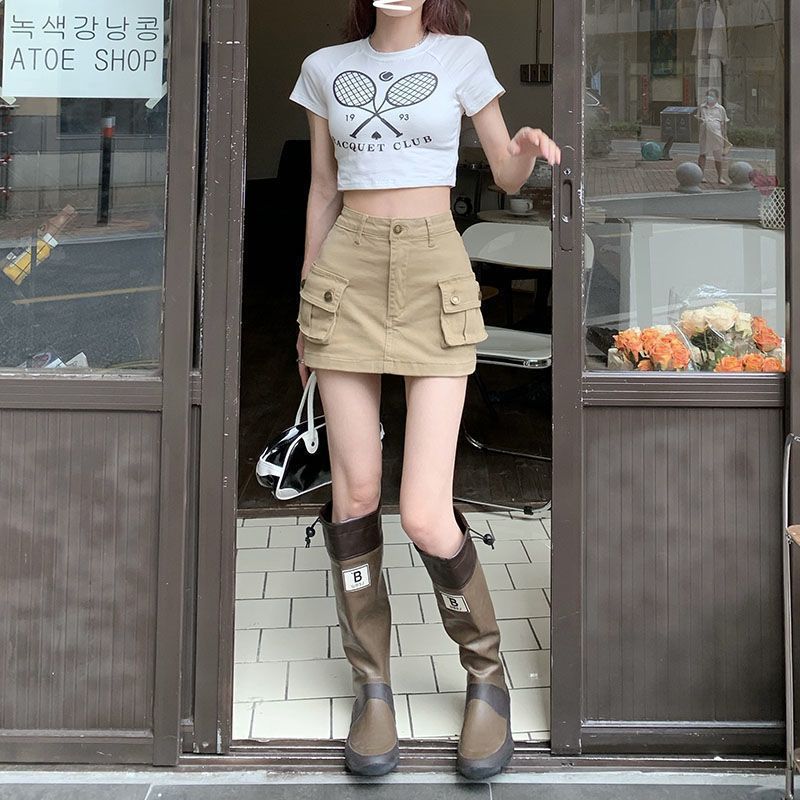 Khaki Suit Skirt Female Summer Hot Girl Anti-exposure
