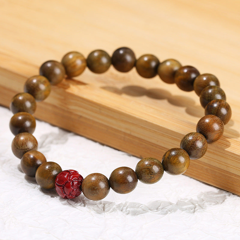 Green Sandalwood Cinnabar Lotus Bracelet Wooden Prayer Beads Bracelet Ornament