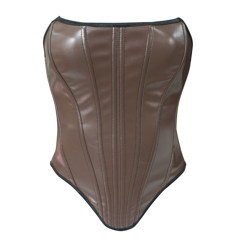 Leather Shaping Chest-wrapped Off-shoulder Vest
