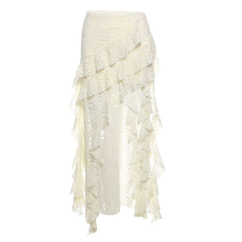 Women's Unique Design Black Lace Wavy Pleated Skirt