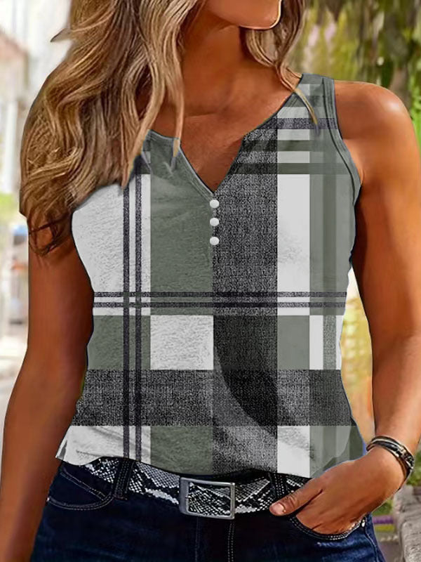 V-neck Buttons Sleeveless 3D Digital Casual Loose Vest