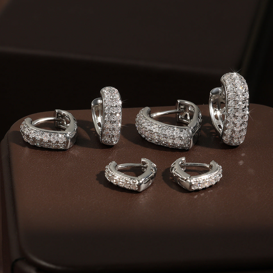 Stainless Steel Gold Plated Multi-drilling Zircon Earrings