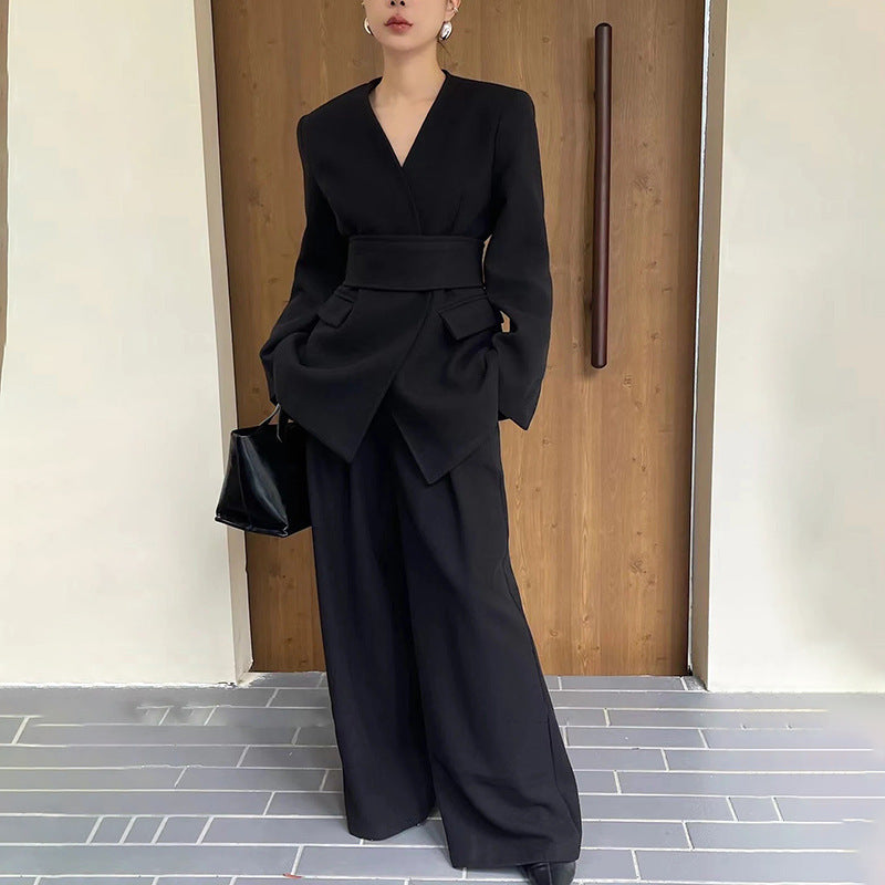High-grade Waist-tight Thin Looking Suit Coat And Trousers Two-piece Set