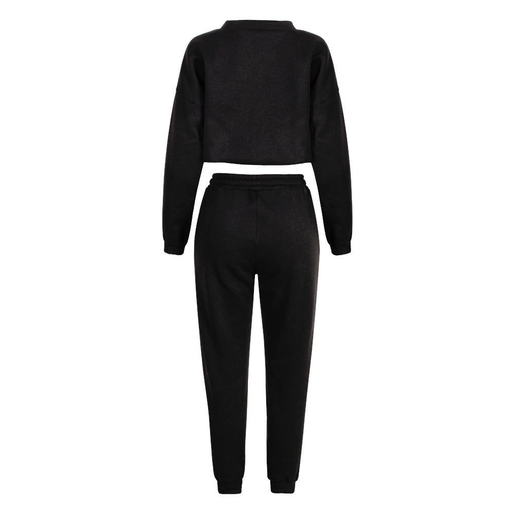 Fashion Solid Color Long-Sleeved Loose Casual Two-Piece Suit