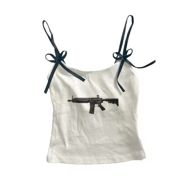 Solid Color Spaghetti Strap Bow Suspenders Top