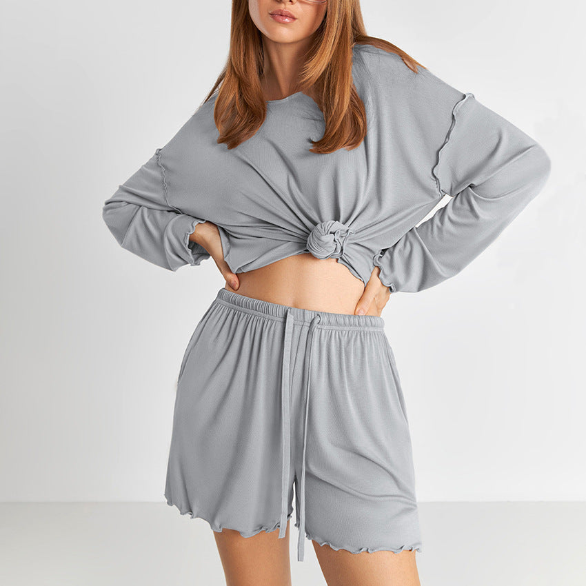 Modal Pajamas Long Sleeve Shorts Two-piece Set