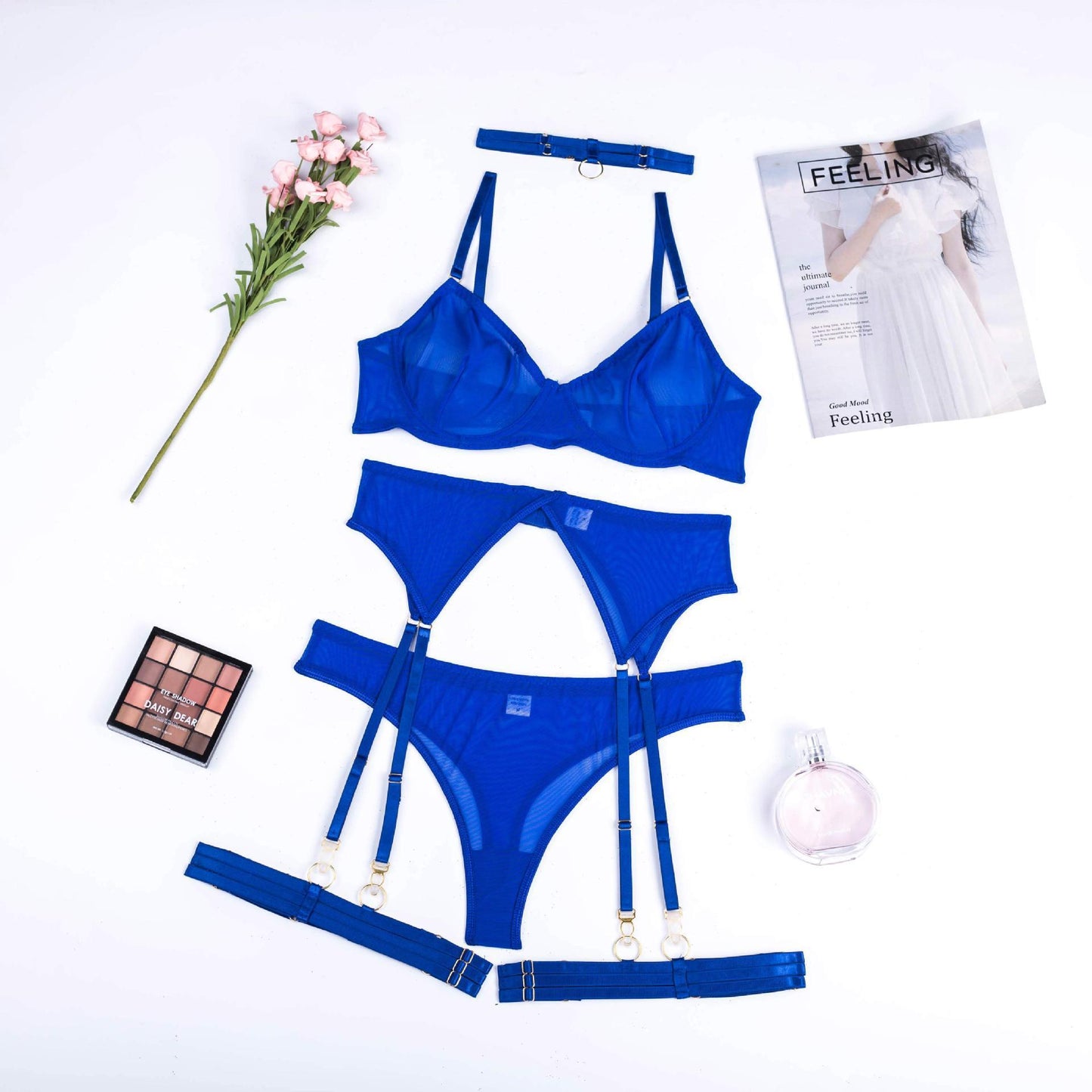Women's Solid Color Thin See-through Seduction Underwear Suit