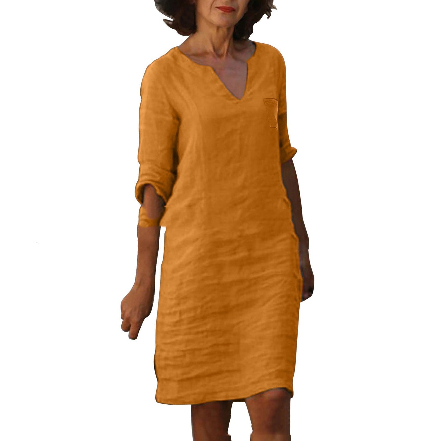 European And American Style With Pockets Spring And Summer Wash Wrinkle Small V-neck Dress