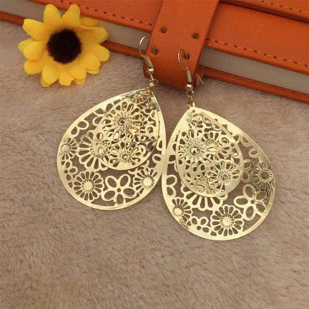 Double-layer Water Drop Hollow Retro All-match Earrings