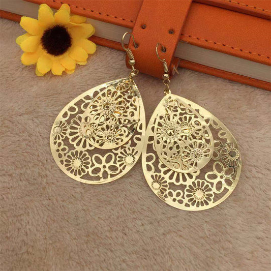 Double-layer Water Drop Hollow Retro All-match Earrings